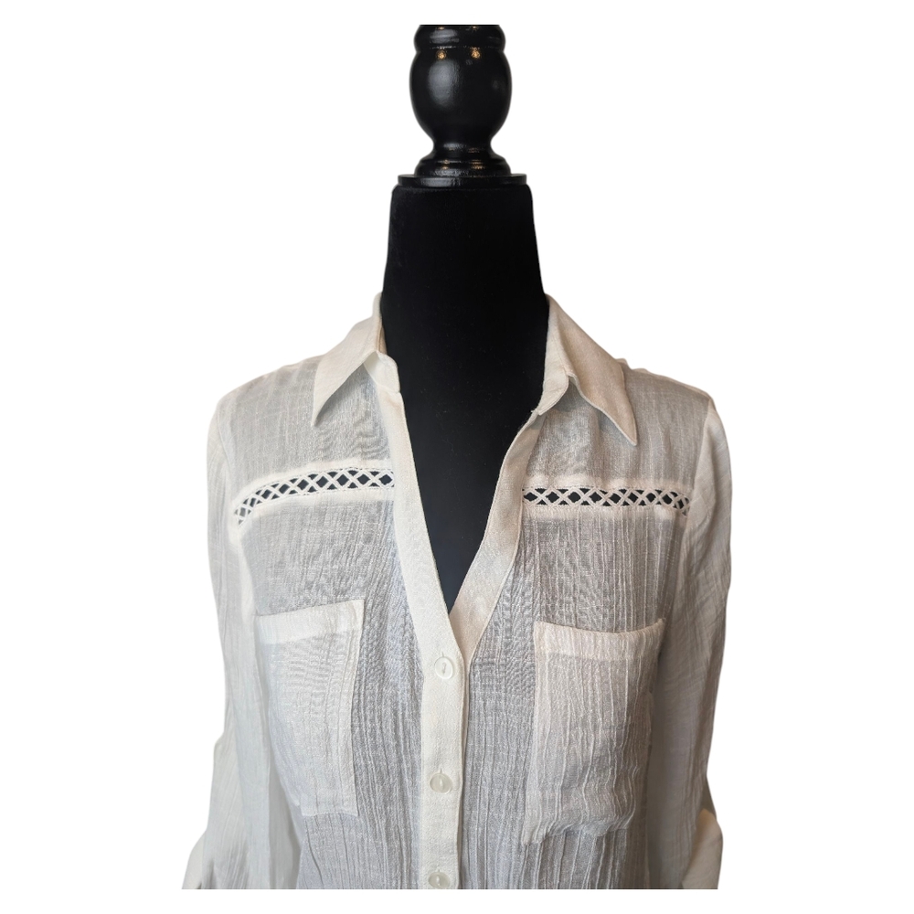 by & by White Sheer Blouse with Lace Accents